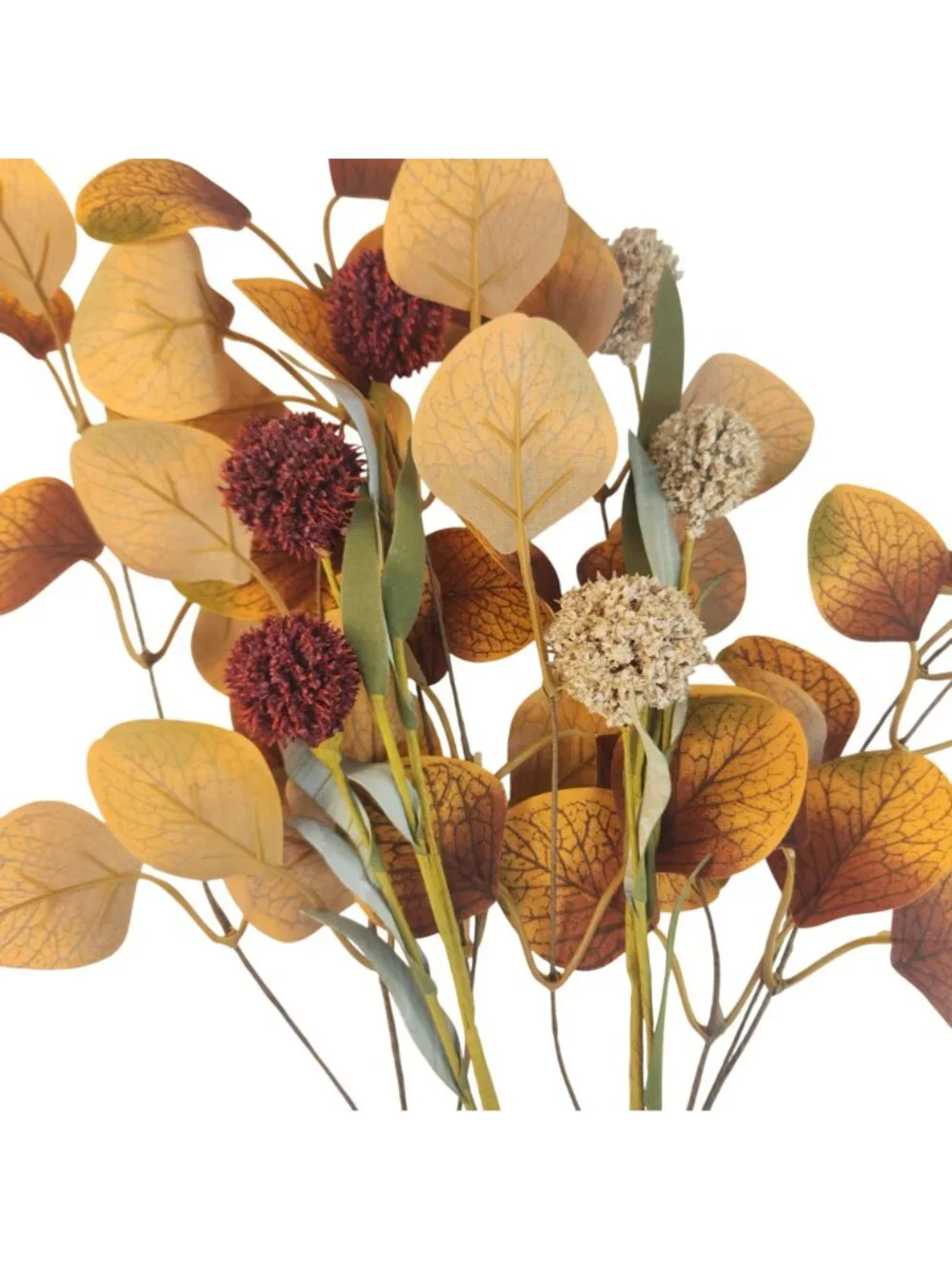 Fall Eucalyptus Stems with Billy Balls, 10 Stem Faux Floral Filler, Autumn Wreat